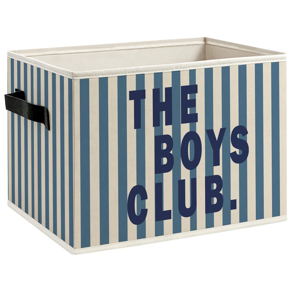 CUANFDDSF Kids Boy Nursery Playroom Foldable Storage Bins Box with Handles, the Boys Club Blue Striped Decorative Storage Boxes Baskets Toybox Organizer for Kids Boy Nursery Room Bedroom Playroom