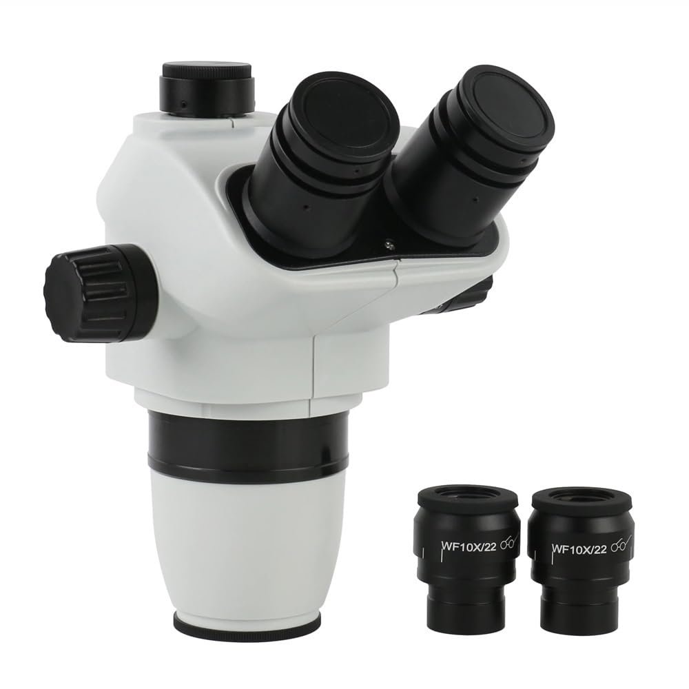 Lab Microscope Replacement Parts 6.7X-45X Zoom Industrial Lab Trinocular Binocular Stereo Microscope Head + WF10X/22mm Eyepiece + 0.5X .7X 2.0X Objective Lens