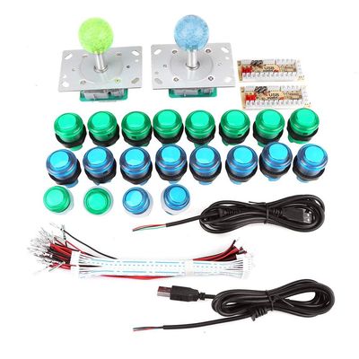 20 LED Game Buttons with 2 Joysticks and 2 USB Encoder Kit, Zero Delay DIY Parts Set for PC Gaming Machine Build, Includes Wires and Cables for Home