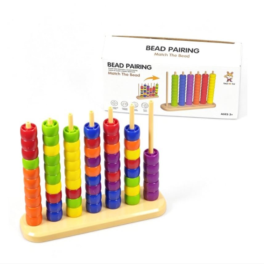 Color Matching Stacking Puzzle Game with Wooden Base and ABS Rings, 60 Pieces, Ages 3+