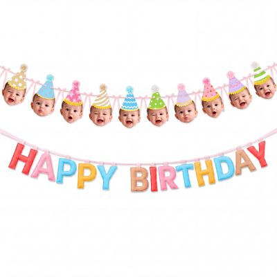 2pcs Birthday Hat Banner Happy Birthday Letter Banner DIY Baby Face Garland