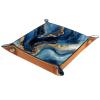 Abstract Navy Blue Marble Dice Holder Leather DND Dice Case Foldable Square RPG Tabletop Game Dice Tray Storage Tray, Leather Jewelry Valet Tray for Men Women, 8.1"x8.1" view 1