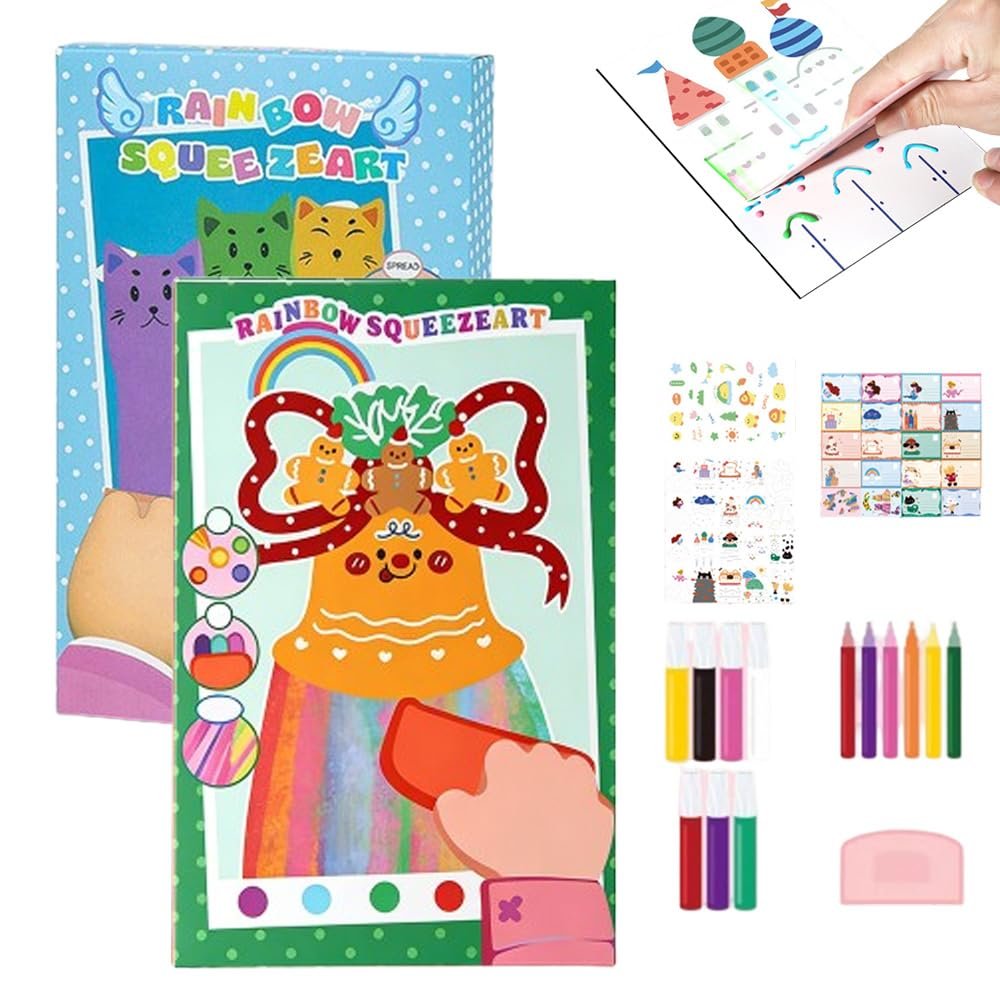 2 PCS Rainbow Squeeze Art Kit, 2026 Upgrade Creative Rainbow Scratch Art Postcard Set, Magic Dot Scratch Paper Squeegee Painting Kit, Scratch Arts & Crafts Party Favors DIY Birthday Gifts (A+C)