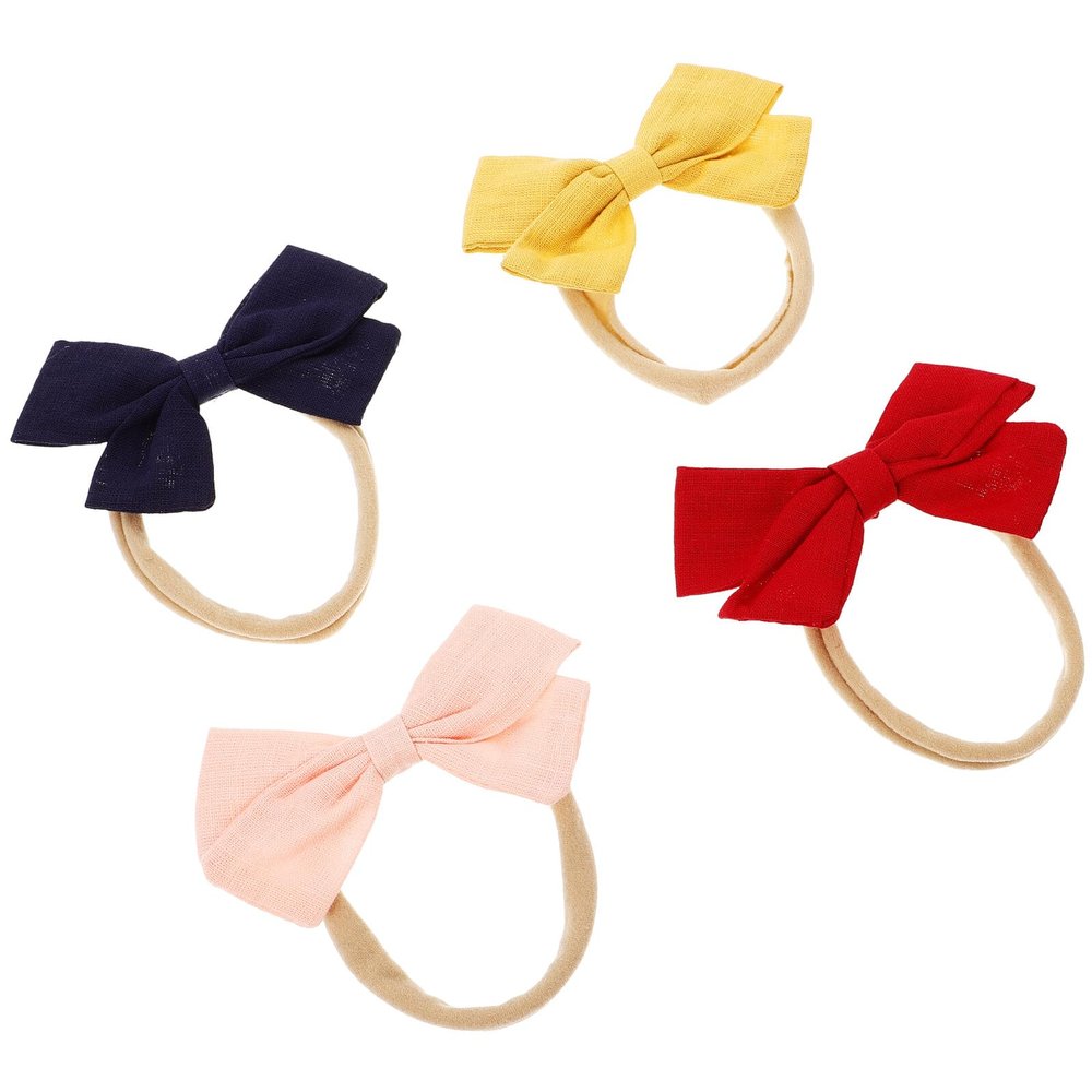 Toyvian 4pcs Girl Headbands with Bow Knots Soft Nylon Headband Set for Newborns Cotton Linen Hair Accessories
