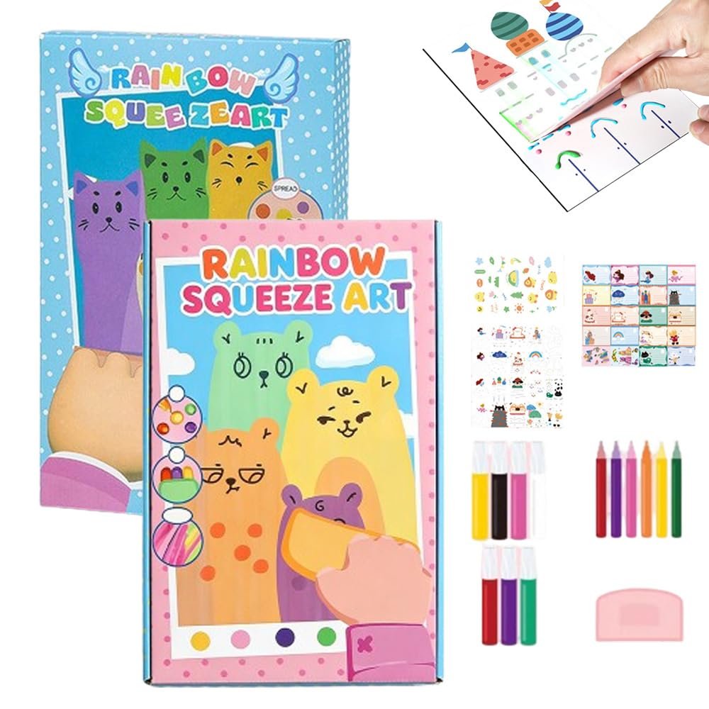 2 PCS Rainbow Squeeze Art Kit, 2026 Upgrade Creative Rainbow Scratch Art Postcard Set, Magic Dot Scratch Paper Squeegee Painting Kit, Scratch Arts & Crafts Party Favors DIY Birthday Gifts (A+B)