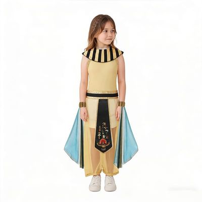 Girls Egyptian Costume Set, Dress + Wristbands, Perfect for Halloween, Cosplay, Themed Party, Role Play (7-8Y)