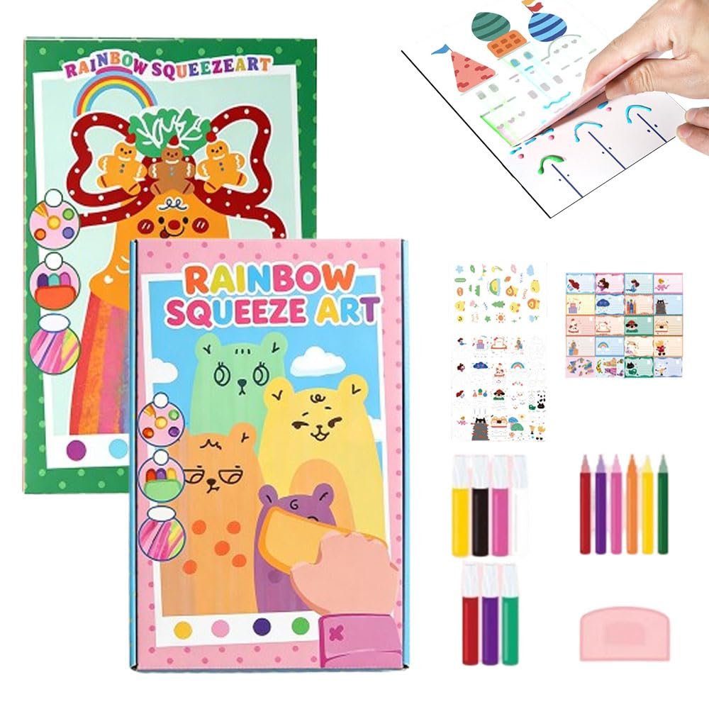 2 PCS Rainbow Squeeze Art Kit, 2026 Upgrade Creative Rainbow Scratch Art Postcard Set, Magic Dot Scratch Paper Squeegee Painting Kit, Scratch Arts & Crafts Party Favors DIY Birthday Gifts (B+C)