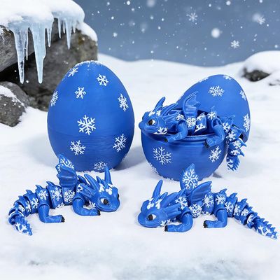 Cute 3D Print Blue Snowflake Dragon + Dragon Egg Set Model Plastic Ornament Table Top Decoration Sculpture Ornaments Festival Gift