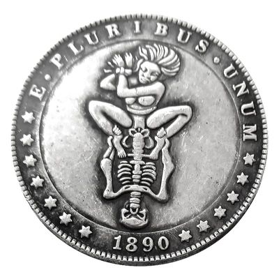 1890 Skeleton and Beautiful Girl Lucky Coin Pendant - US Liberty Eagle Novelty Hobo Morgan Necklaces Coin Funny Coin Ring Pendant Jewelry Bag