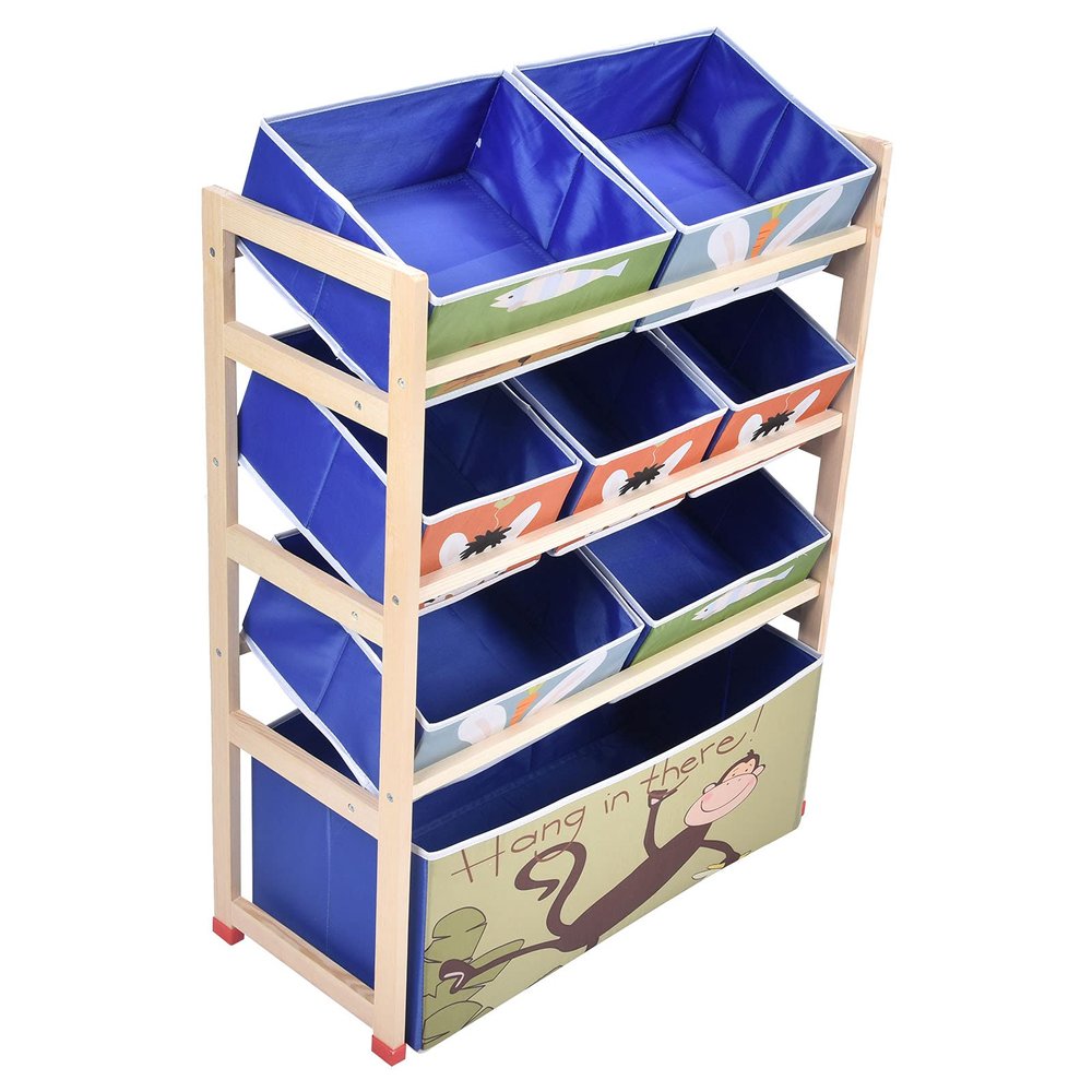 Aqur2020 Toy Storage Cabinet 8 Removable Collapsible Fabric Bins 4 Layer Kids Toy Organizer with Space Saving Design for Childrens Bedroom Playroom