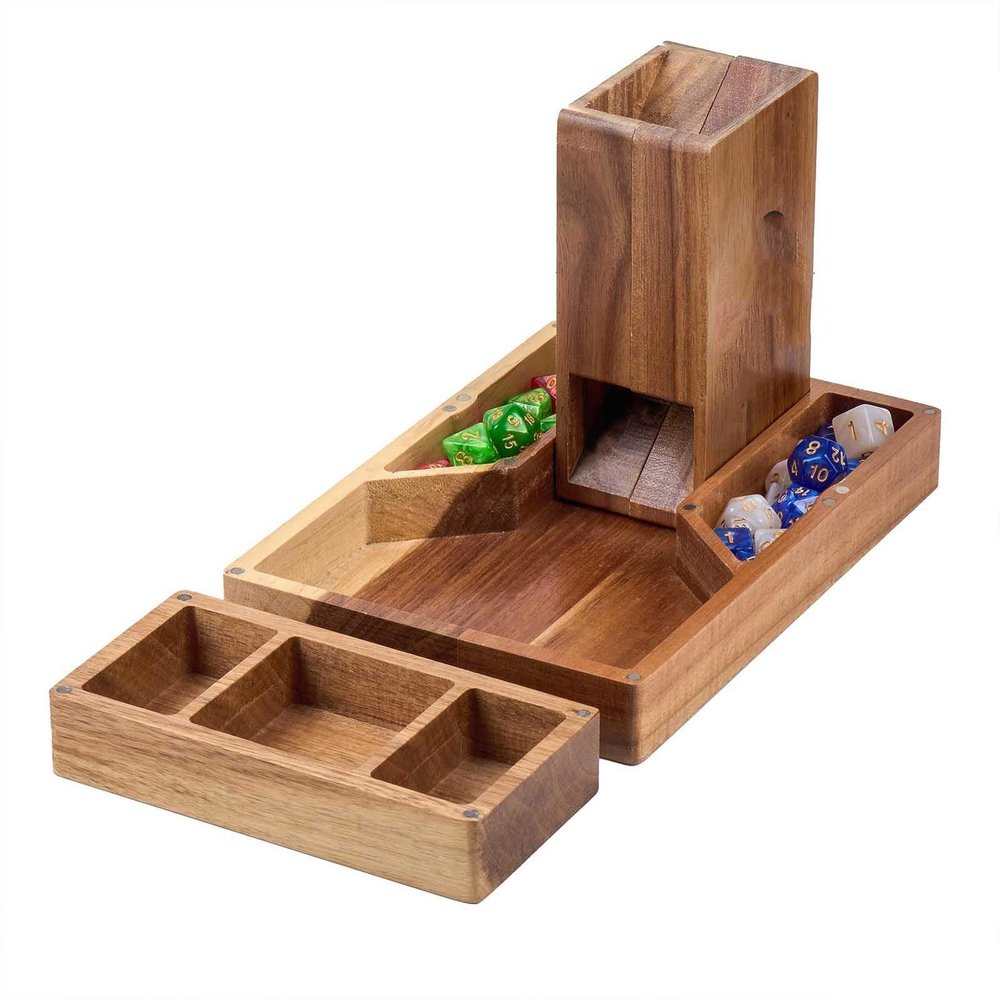 Wooden Magnetic Dice Tower with Tray Portable Dice Roller for Tabletop