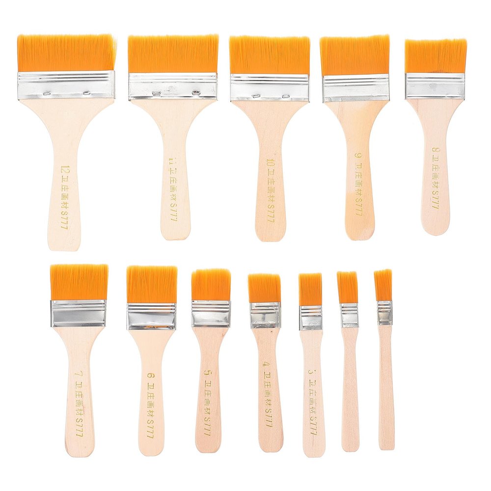 Abaodam 12pcs Nylon Paint Brushes Set and Students, Flat Round Oil Painting Brushes with Wooden Handles, Suitable for Watercolor, DIY Craft, and Art Painting Supplies