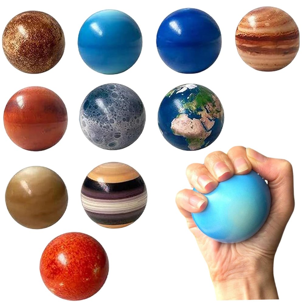 10Pcs Solar System Toys, PU Solar System Stress Planet Balls, 10 Universe Planets Toys Stress Relief Planets Squeeze Balls Educational Space Toy for Kids Adults and Games....