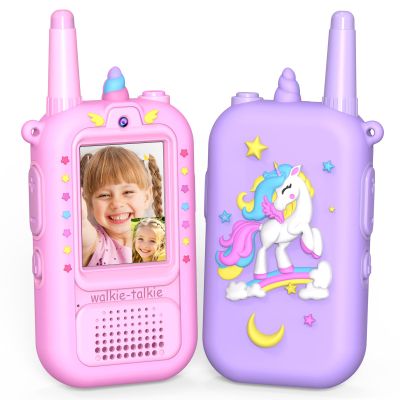 Video Unicorn Walkie Talkies for Girls: Wootoy 2 Pack Rechargeable Kids Walkie Talkies Toys for 3 4 5-7 Year Old Girl Birthday Gifts for 4 5 6 7 8-10 Year Old Kid Gift Toy Age 3-5 Indoor Hiking Travel