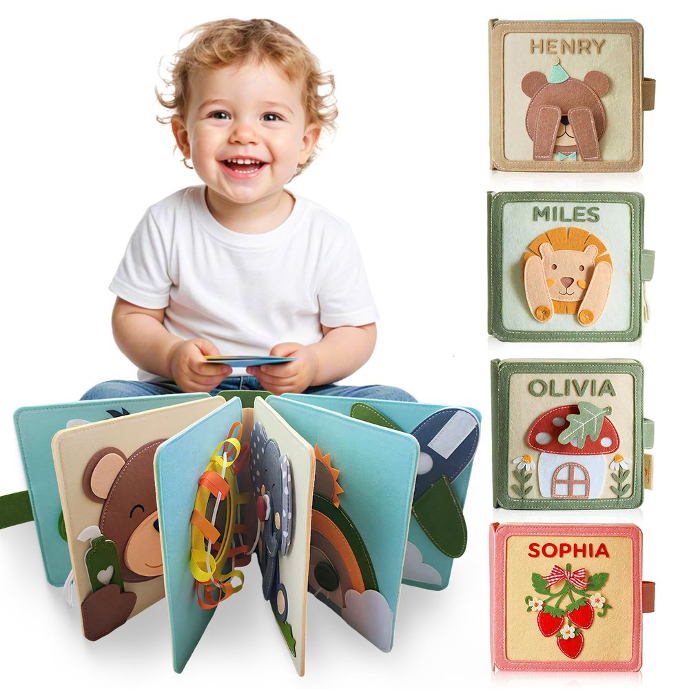 Phexilo Personalized Montessori Felt Busy Book, Toddlers Quiet Book with Name, Preschool Early Learning Educational Book for Kids Age 2 3 4 5 6 Years, Kids Gifts for Birthday, Easter, Thanksgiving