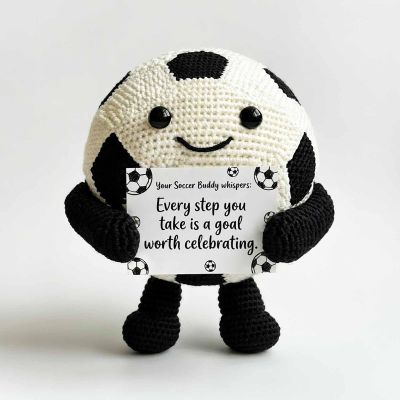 Hand-Knitted Soccer Support Doll - Positive Encouragement Keepsake for Soccer Fans & Players - Handmade Stress Relief Gift for Office Desk Decor, Graduation, Coach Appreciation (Style B)