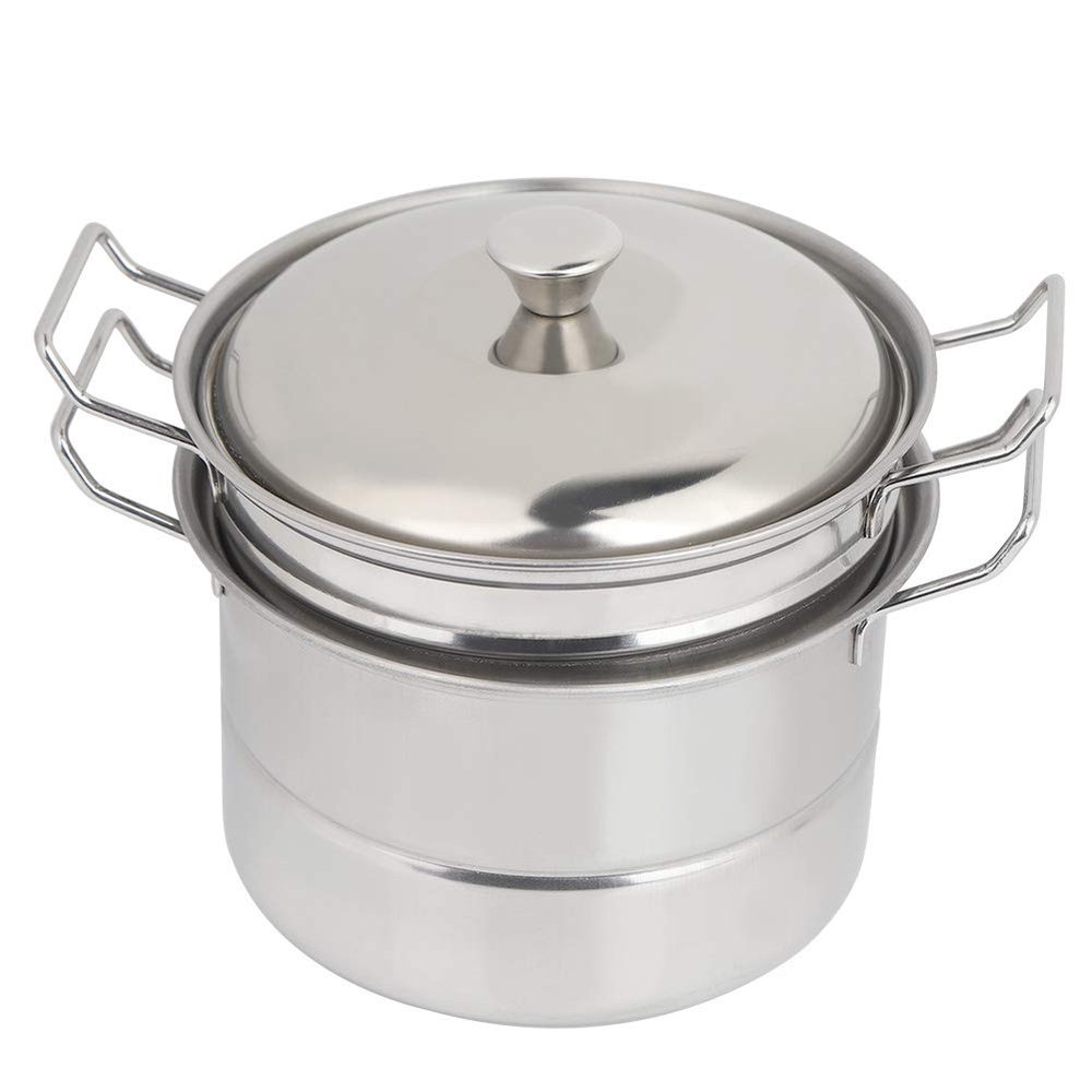NOENNULL Mini Stainless Steel Pretend Steamer Pot Kitchen Toy for Children Cooking Play House Toy