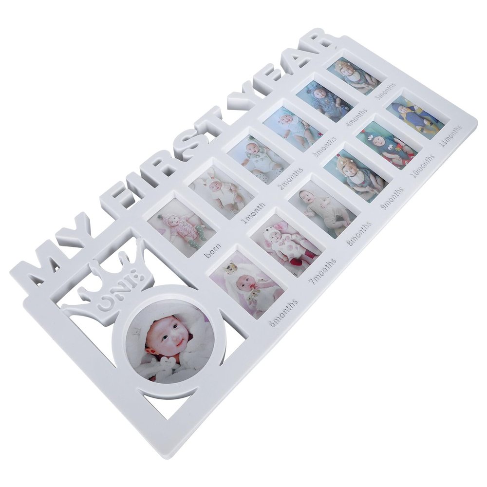Toddmomy Growth Picture Frame with 12-month Milestone Display White Plastic Photo Frame for Newborns for Nursery Decor