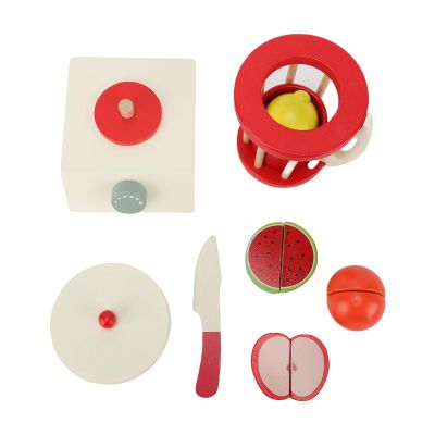 Hamwesh Wooden Smoothie Blender Toy, Safe Beechwood Kitchen Operations Multifunctional Play Set Wooden Blender Toys, Fruit Juicer Maker Toys with Cup Cutter and Fruit for