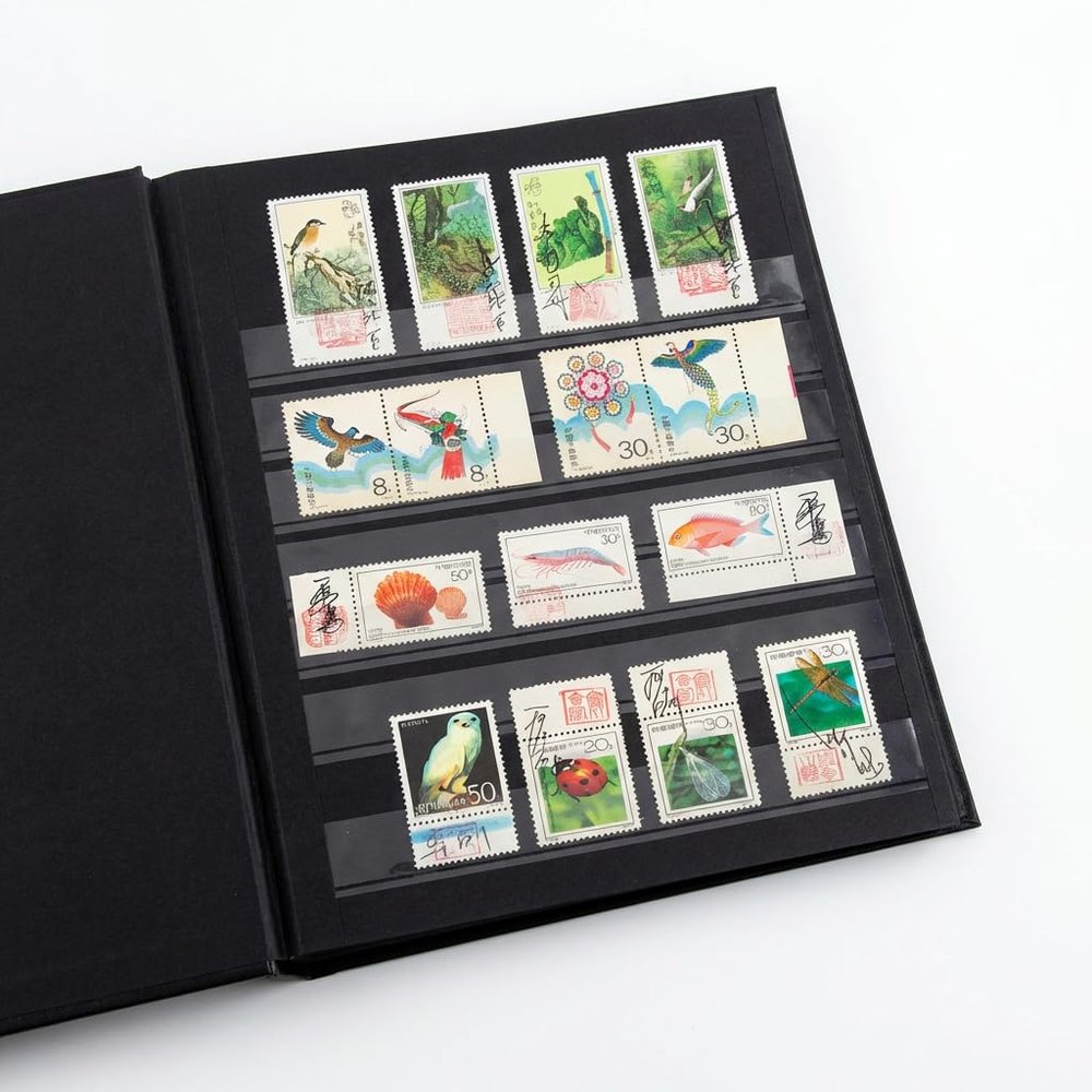 Kintome Museum-Grade Acid-Free Stamp Stockbook - 64 Black Pages, Double Linen Hinged Binder with Gold Embossing - Professional Album for Stamp Collection & Ex Libris