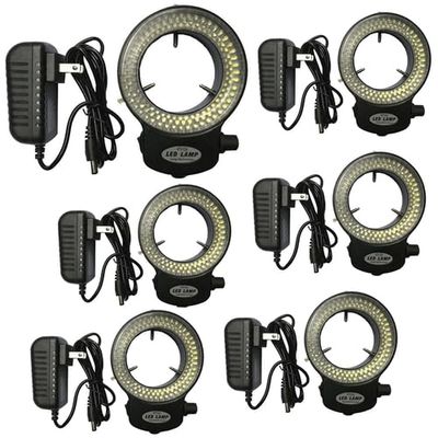 144-LED Microscope Ring Light Illuminator Lamp Set, 5-Piece, Adjustable Brightness 0-100%, US Plug, White Light, for Stereo & Optical Microscopes
