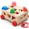 Bewinner Multifunctional Wooden Trolley Toy | Shape Sorter Box with 15 Holes & Pull String for Babies 03 Years view 3