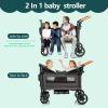 Wagon Stroller for 2 Kids Double Stroller with Removable Canopy & 5-Point Harness, Large Storage Basket & Snack Tray, All-Terrain Push Wagon (Grey) view 3