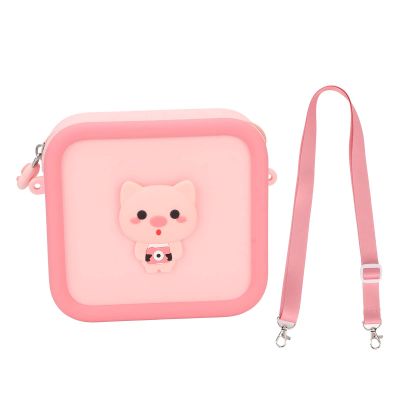 ZGHUNVRE Silicone Kids Camera Bag, Cute Cartoon Animal Design Shockproof Large Capacity Camera Carrying Case with Adjustable Shoulder Strap for Children Over 3 Years (Pink Pig)