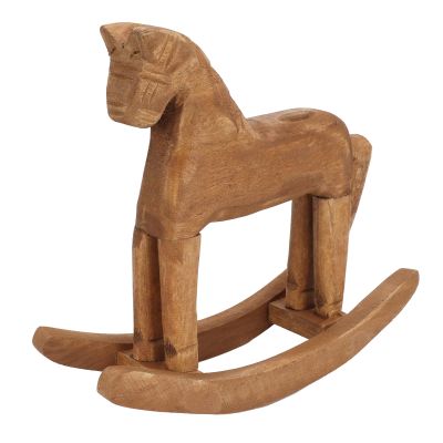 Omquot Handmade Pine Rocking Horse Wooden Toy Sturdy Wooden Toy Home Office Decoration Christmas Gift for Kids 7.3" Trojan Horse Bedside Display Cabinet