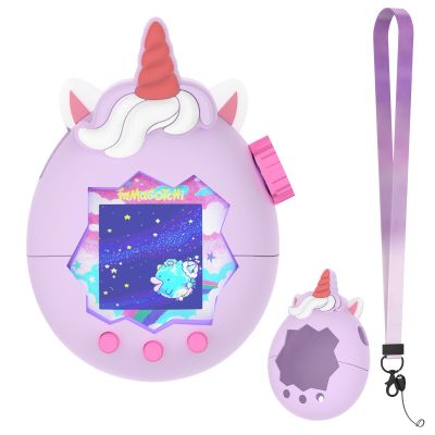 OAJ for Tamagotchi Paradise Case, Silicone Protective Cover with Neck Strap Accessories,All-Arounds Protection,Waterproof,Angel Cloud Design (No Device)-Mixed Color (Unicorn Design)