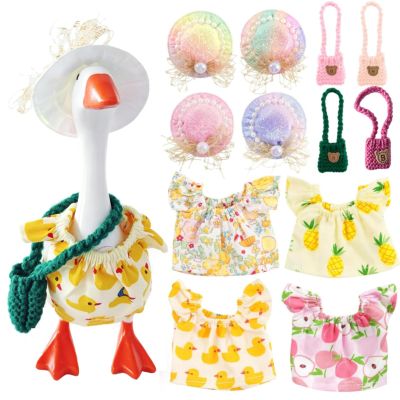 4 Sets Mini Desk Goose Outfits 7 Inches Mini Desk Goose Summer Clothes with Cute Felt Hat Dresses and Bag for Magnetic Porch Geese Key Holder Decor Gifts (Multi-Color 1, 7inches)