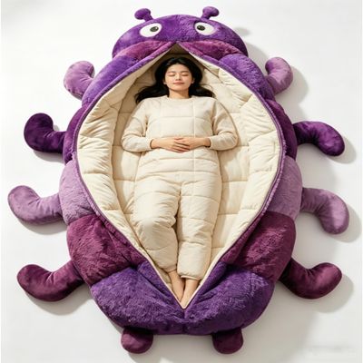 Caterpillar Animal Sleeping Bags for Adults, Plush Cocoon Sleep Pod Adult, Cozy Indoor Nap Pod & Animal Lounger for Relaxation, Cozy Reading Nest (Purple)