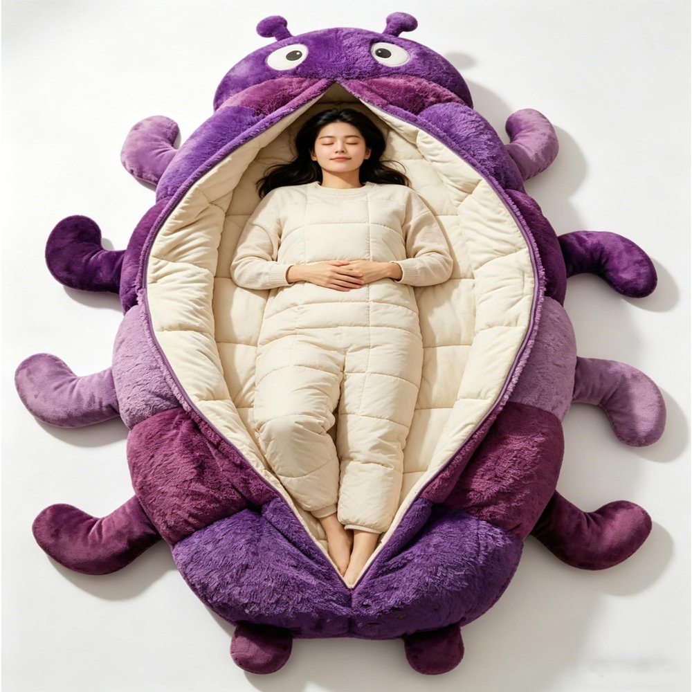 Caterpillar Animal Sleeping Bags for Adults, Plush Cocoon Sleep Pod Adult, Cozy Indoor Nap Pod & Animal Lounger for Relaxation, Cozy Reading Nest (Purple)