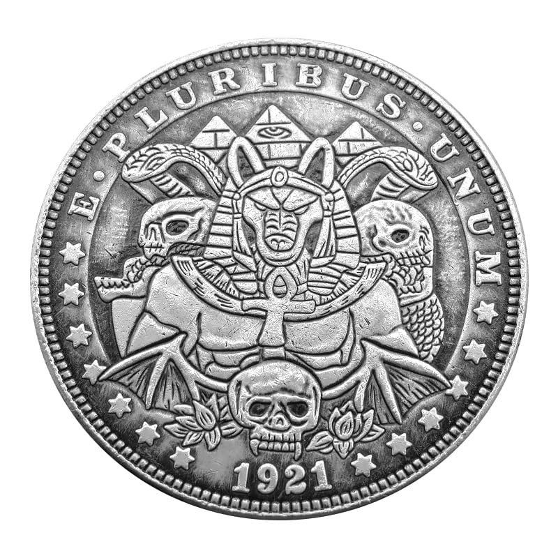 1921 Anubis Pyramid Eyed Snake Skull Lucky Coin Pendant - US Liberty Eagle Novelty Hobo Morgan Necklaces Coin Funny Coin Jewelry Bag