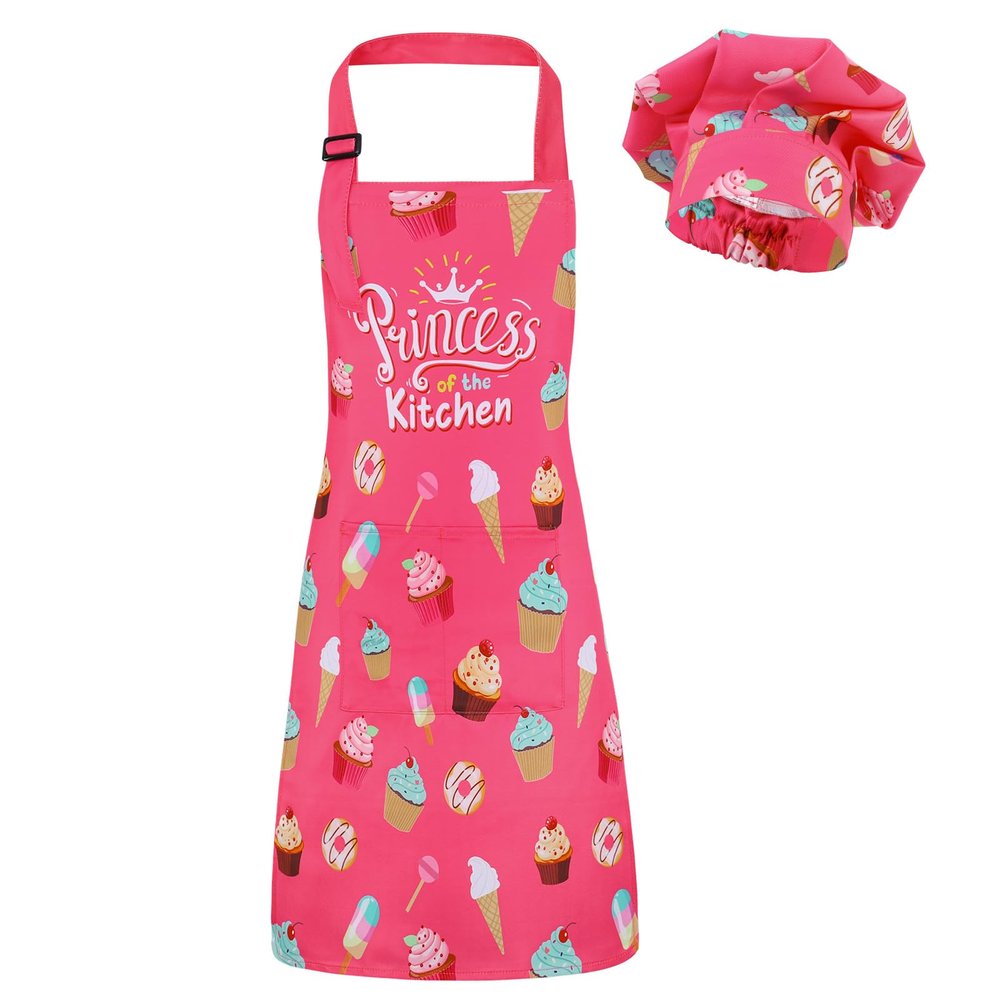 XLSXEXCL Kids Apron and Chef Hat Set, Adjustable Kids Aprons