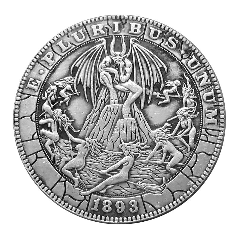 1893 Devil and Witches Lucky Coin Pendant - US Liberty Eagle Novelty Hobo Morgan Necklaces Coin Funny Coin Ring Pendant Jewelry Bag