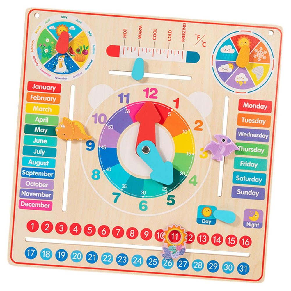Luwecf Wooden Calendar Clock Educational Toy Teaching Aids Gift Portable Game Wooden Clock Learning Toy Children