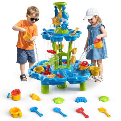 HeySplash Water Table for Toddlers, 3-Tier Kids Water Table for Boys Girls Over 3 Years, Outdoor Toys Sensory Table with 13 Piece Toy Accessories, Sand Table for Outdoor Beach Backyard Garden Summer