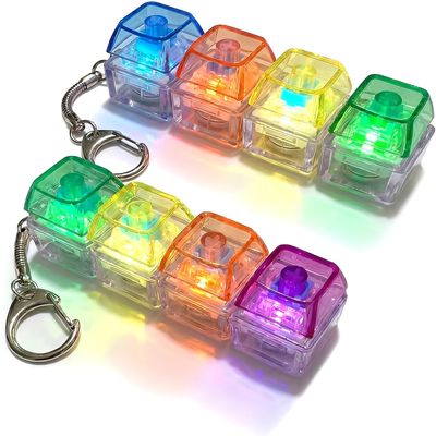 2pcs Keyboard Fidget Keychain, 2 Pack Keyboard Keycap Stress Relief with LED Light 4-Key Portable Keychain Fidget Toy Transparent Keycap for Adults, Gift for Men Women (Colorful)