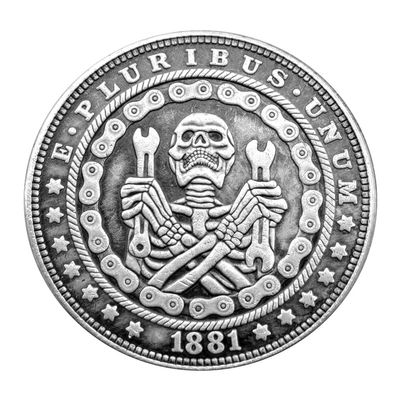 1881 Chain Wrench Skeleton Worker Lucky Coin Pendant - US Liberty Eagle Novelty Hobo Morgan Necklaces Coin Pendant Jewelry Bag