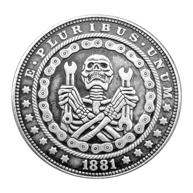 1881 Chain Wrench Skeleton Worker Lucky Coin Pendant - US Liberty Eagle Novelty Hobo Morgan Necklaces Coin Pendant Jewelry Bag