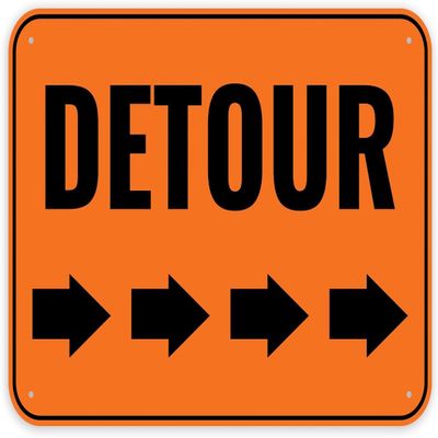Detour Road Sign, Orange and Black, Right Arrow Direction, Traffic Construction Sign