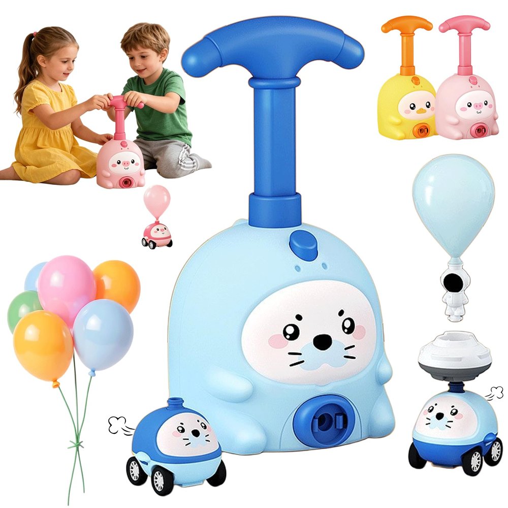 Balloon Launcher Toy Set, 2-in-1 Balloon Car Toy Pump Set, Air Powered Balloons Cars Kit with Manual Pump & Animal Cars for Party Games and Outdoor Play, It Runs and Flies (Blue+2car)