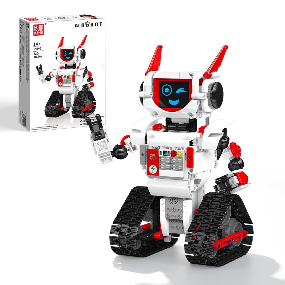 Mould King AI Robot Building Block Set, 530PCS Smart Interactive Robot with GPT Voice Control, Expressive LED Face, APP Control, STEM Educational Toy for Age 14+/Adults-Red