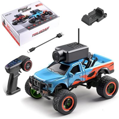 Fucellveca 1:64 RC Car, 2.4G FPV Remote Control Off Road Vehicle with HD Camera and LED Lights, APP Controlled for Adults and Teenagers (Blue)