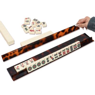 Acrylic Mahjong Racks Set, 20" Tortoise Mahjong Racks with Pushers, Detachable Magnetic Mahjong-Pushers, Clear Long-Lasting for Family Friends Entertainment Fun