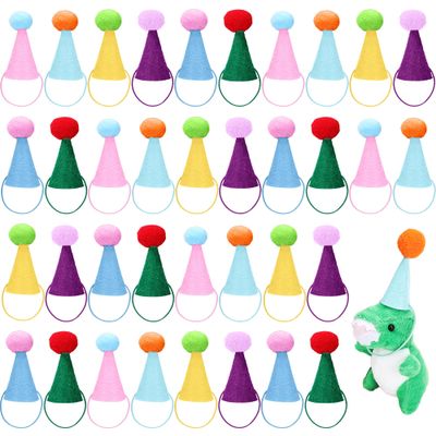 Rcanedny 36 Pcs Mini Felt Party Hats Multicolor Birthday Cone Hats with Sequins Pom Pom for Small Dogs Cats Stuffed Animals Doll Birthday Decor Cake Toppers, 6 Colors