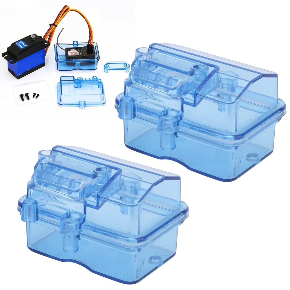 2Sets RC Receiver Box, Radio Receiver Protector Splash Proof Receiving Box with Seal Ring Screws for RC Car Boat Truck Transmitter Transparent Blue, 53x38x34mm