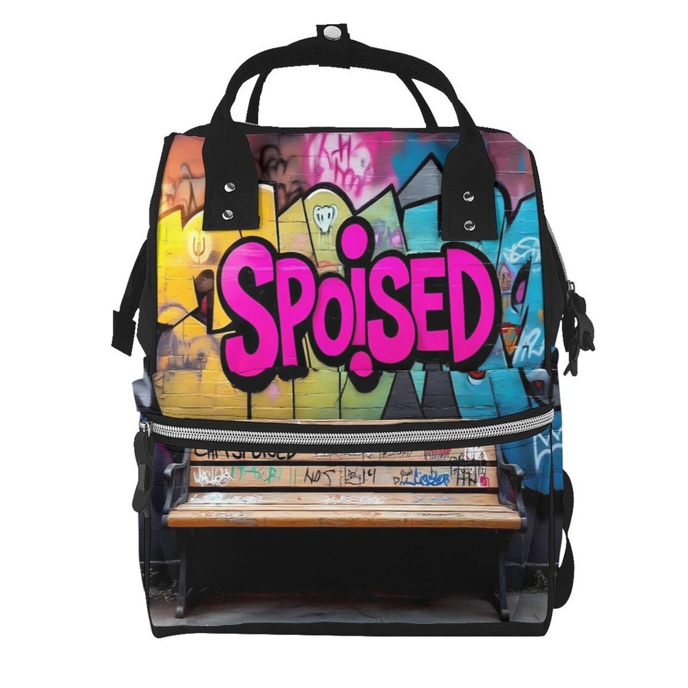Moxquju Graffiti Lamp Urban Scene Print Large Capacity Mommy Backpack, Multifunctional Diaper Bag Travel Bag