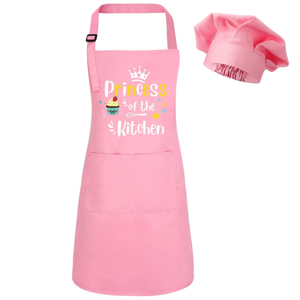XLSXEXCL Kids Apron and Chef Hat Set, Adjustable Child Aprons